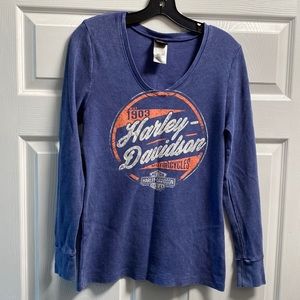 Women’s Blue long sleeve Harley Davidson shirt Lg